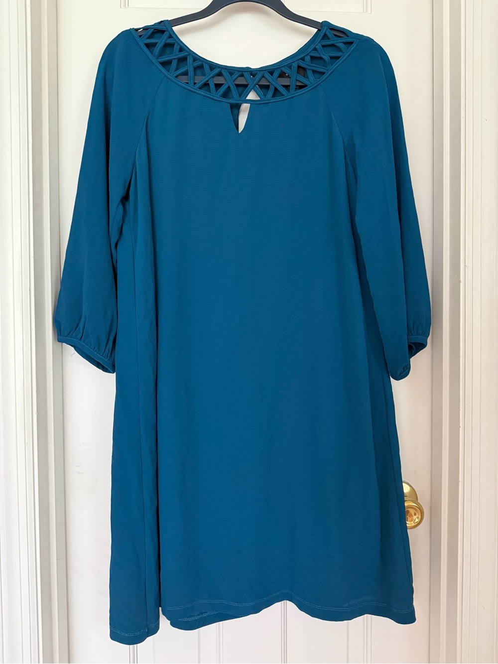 Ronni Nicole Teal 3/4 Length Sleeve Cutout-Neck Dress